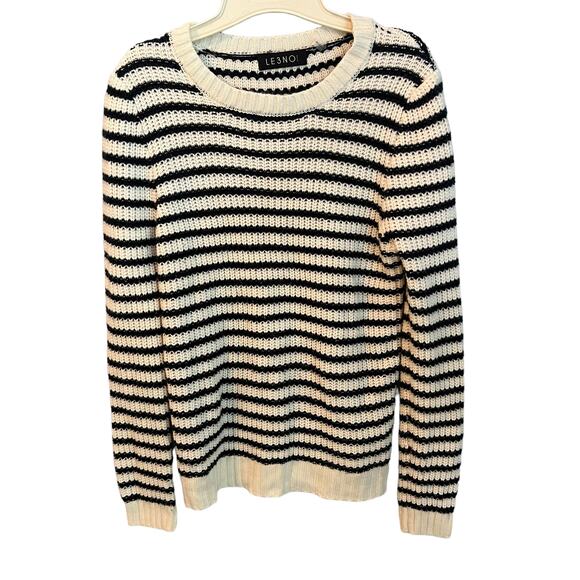LE3NO Navy White Striped Sweater Size Large Preloved - Picture 2 of 12